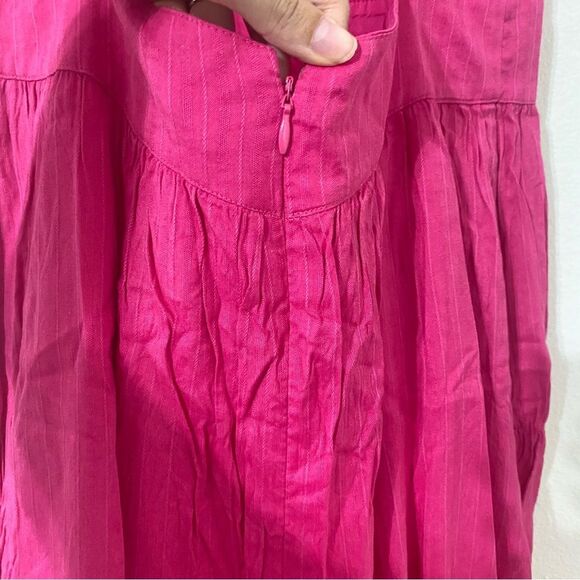 LOFT Pink Flutter Sleeve Cut Out Back Tiered Midi Dress Cotton Lined Size 2 - Picture 12 of 16
